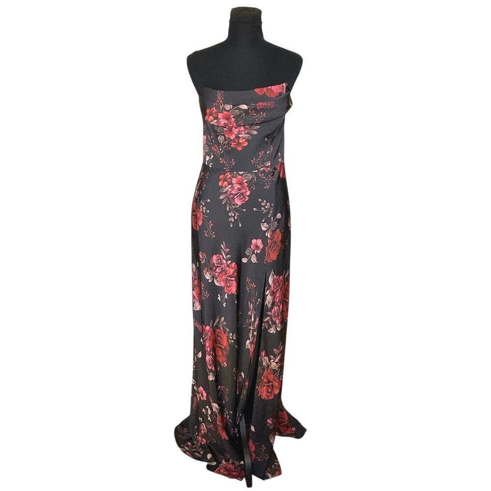 Birdy Grey Mia Matte Dress M NWT Black Fleurs D’Amour Floral Maxi Strapless - Picture 2 of 11